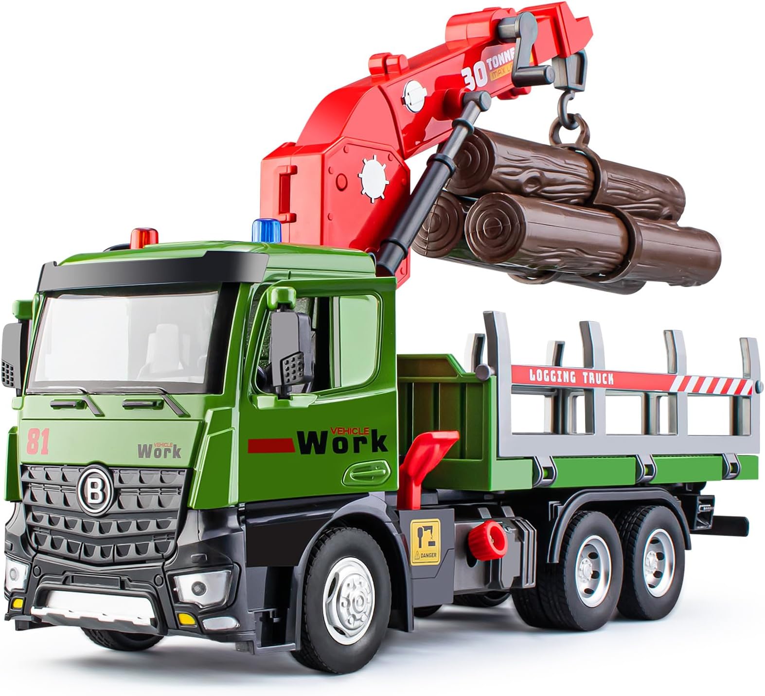HAPYAD Timber Logging Truck Toy Metal Cab, Friction Powered Log Truck