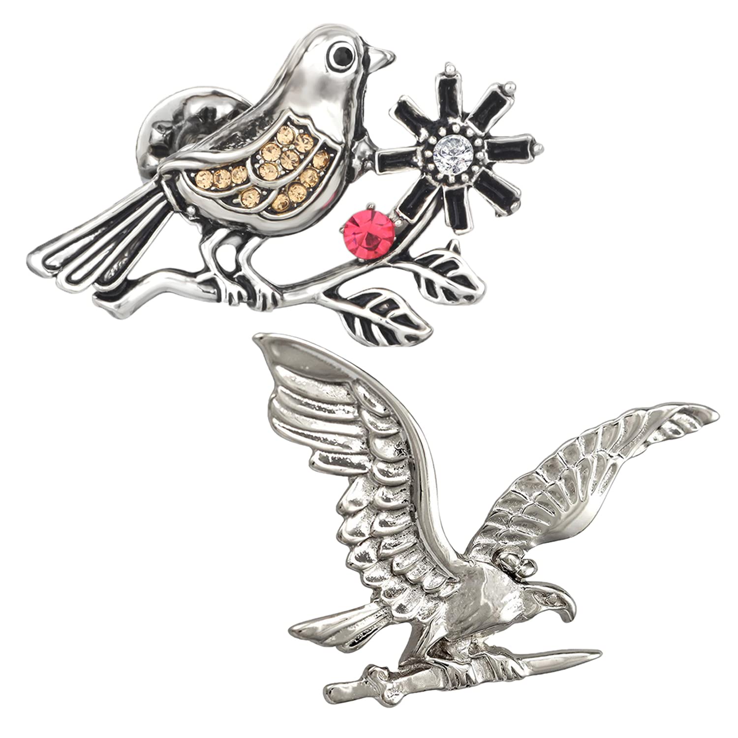 MahiCombo of Sparrow and Flying Eagle Shaped Wedding Brooch/Lapel Pin with Pink, White Crystals for Men and Women (CO1105489R)
