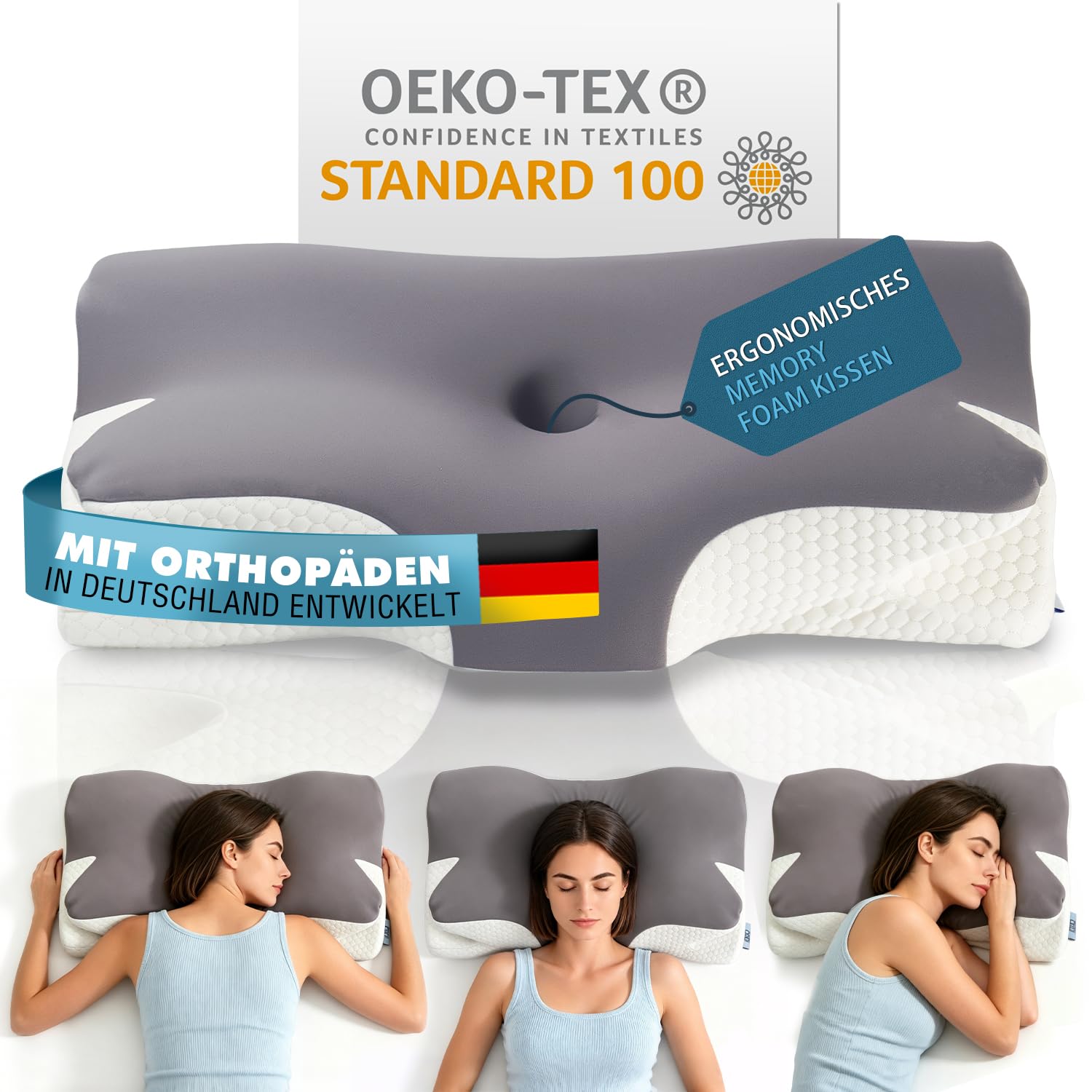 IDEA Cuscino Cervicale, Cuscino Antirussamento Memory Foam, Cuscino Ortopedico Cervicale per Dormire, Cuscini Ergonomico per Migliorare la qualità del sonno, 65x40x11/14 cm