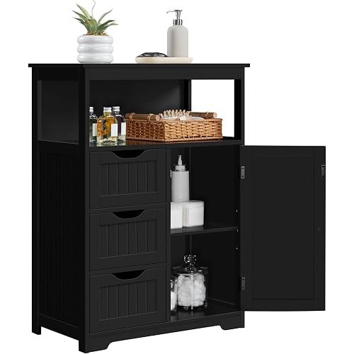 Yaheetech Large Freestanding Bathroom Storage Cabinet with 3 Drawers, Black