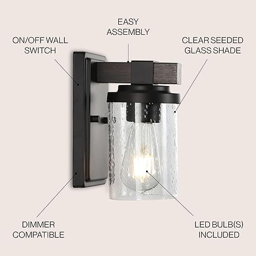 Miniatura 3 de JONATHAN Y JYL7507A Bungalow 4.5 pulgadas, 1 luz rústica de tocador de casa de campo, bronce aceitado 2700K LED 4W bombilla para dormitorio, sala de