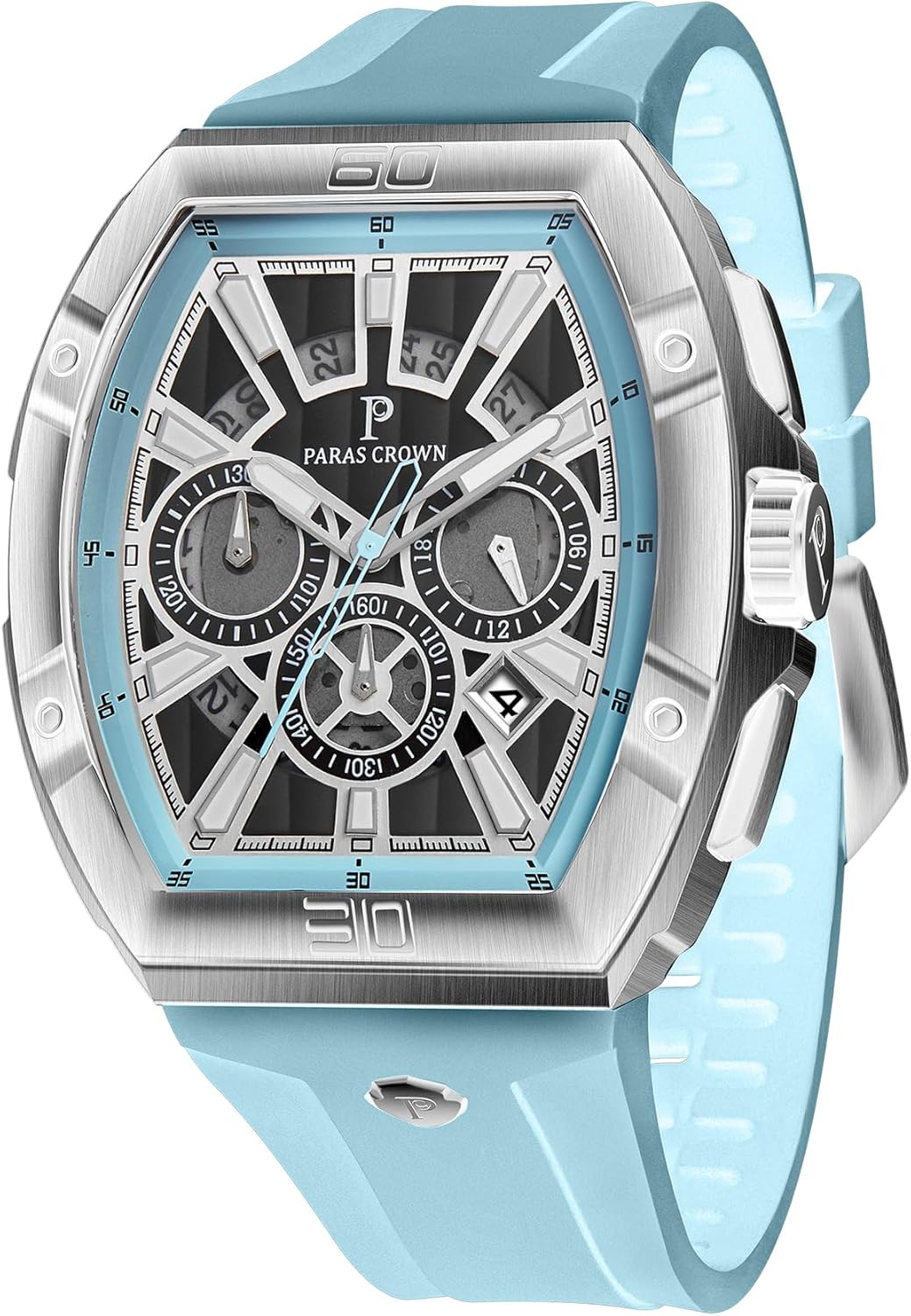 Paras Crown Watches for Men Tonneau 5ATM Waterproof Quartz Luxury Chronograph Analog Men's Wrist Watches Stainless Steel Case Mens Watches