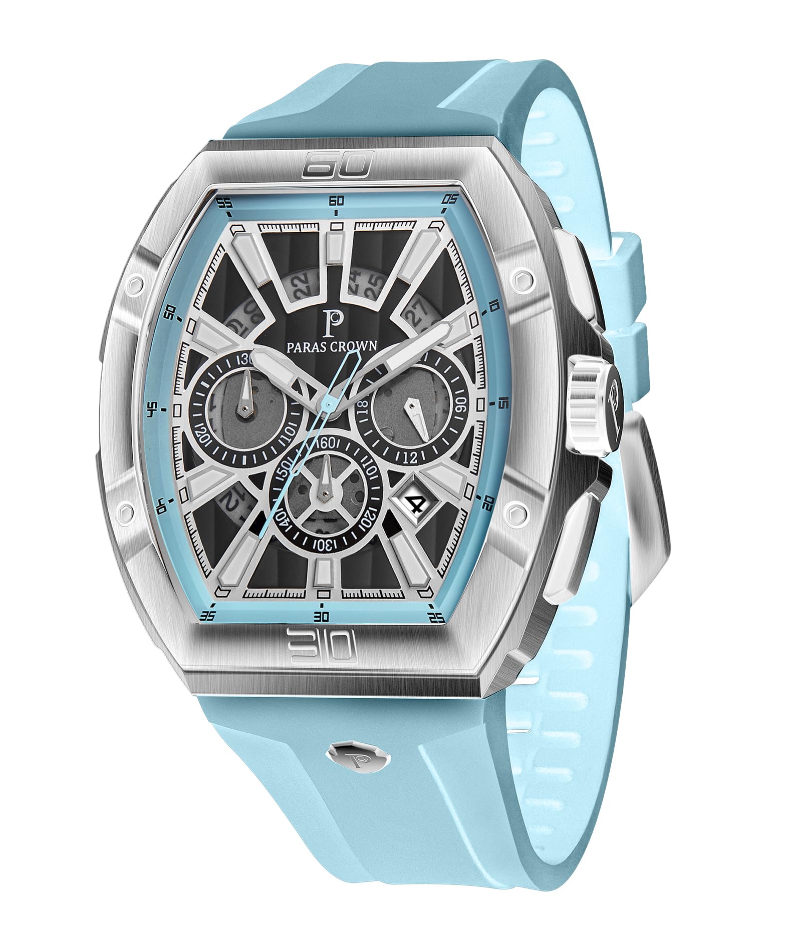 Paras Crown Uhren Herren Chronograph mit 3 Zifferblättern, Datum & Stoppfunktion, Japanischem Quarz – Uhr für Herren Armbanduhr, Silikonarmband, 5ATM wasserdicht & Leuchtzeiger