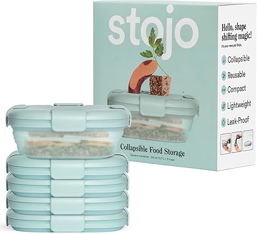 Miniatura 15 de STOJO Caja de sándwiches plegable – 24 onzas, recipiente reutilizable de almacenamiento de alimentos, cuenco de silicona para alimentos Aguamarina