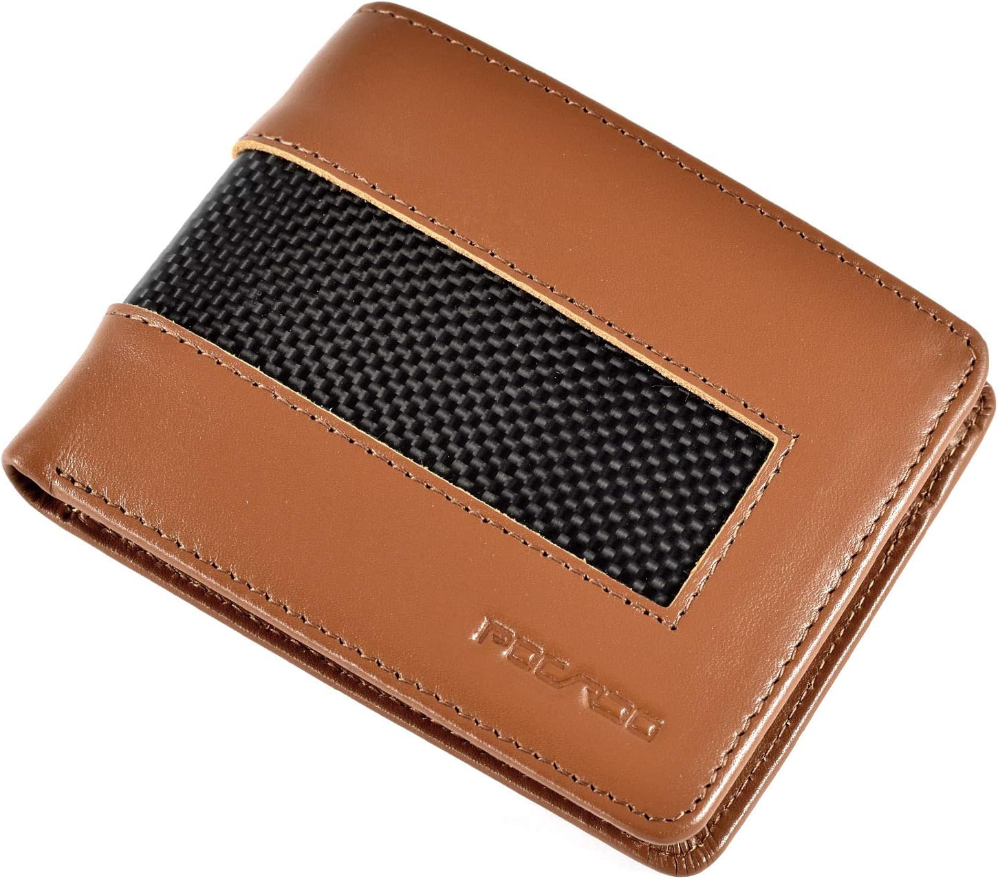Stripe | Leather & Carbon Fibre Wallet for Men | Brown | Compact Size 4 x 3.5 inches | Luxury Edition (with Coin Pocket)