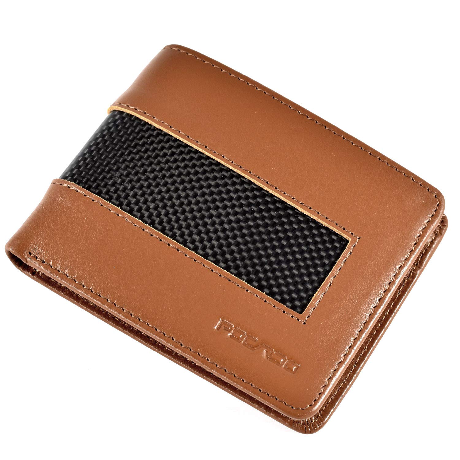 Stripe | Leather & Carbon Fibre Wallet for Men | Brown | Compact Size 4 x 3.5 inches | Luxury Edition (with Coin Pocket)