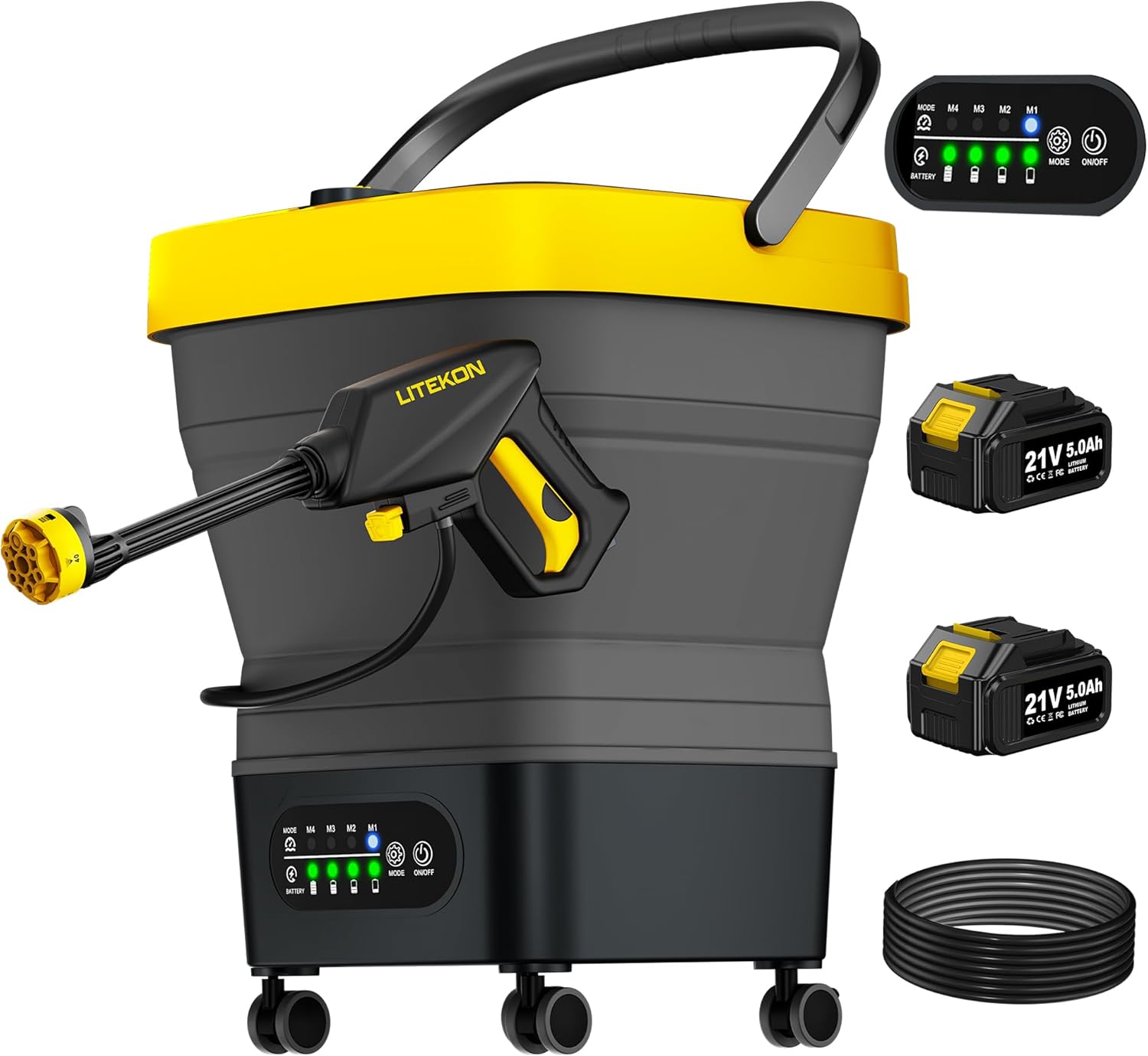 Litekon Portable Cordless Washer, 2x5.0Ah Battery, 4 Adjustable Model with 4.5Gal Tank 10FT Hose, 6-in-1 Nozzle for Car Washer,Patio,Camping