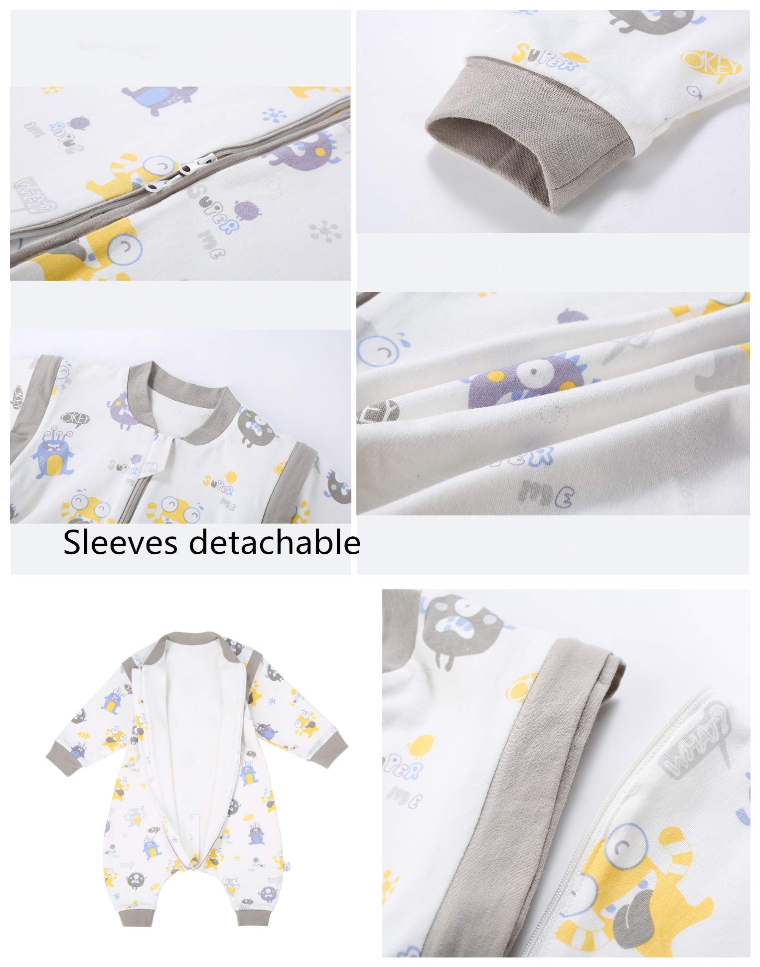 CYUURO Baby Wearable Blanket Sleeves Detachable with Legs Organic Cotton Kids Sleeping Bag for Summer Air-Condition Room,X-Large,4.5-6 Years,0.5Tog