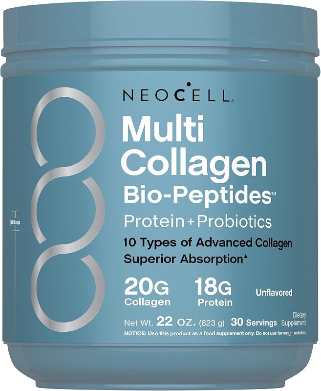Polvo de biopéptidos de colágeno múltiple | 22 onzas | Avanzado con Ácido Hialurónico y Vitamina C | 10 súper tipos de colágeno | Absorción superior | Suplemento de proteína alimentado con pasto