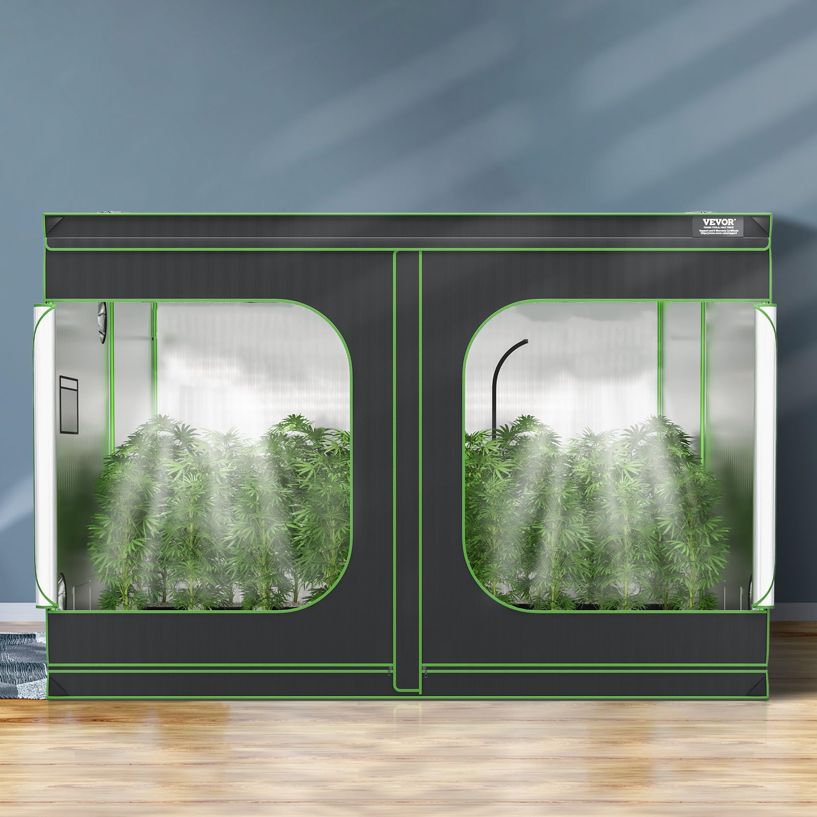 VEVOR Armario de Cultivo 305x305x203 cm Carpa de Cultivo Hidropónico Mylar 600D Altamente Reflectante con Ventana de Observación, Bolsa de Herramientas, Bandeja de Piso para Cultivo de Plantas