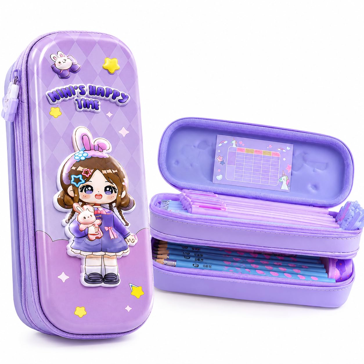 Umadiya Premium Double Layer Girl Pencil Case 3D Cover Eva Space Doll Theme Large Capacity Pencil Zipper Pouch Bag Compass School Organizer Students Kids Stylish Pen Holder Stationery Box(Girl)-image-15