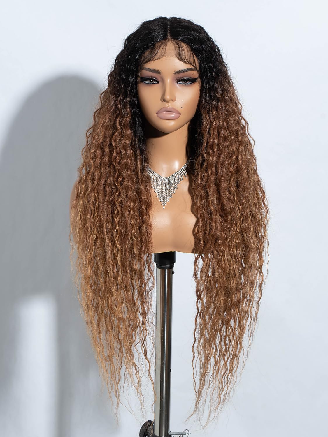 Joedir 32" Long Deep Curly Wavy Lace Front Synthetic Wigs HD Transparent Glueless Lace Wig Heat Resistant Fiber Pre Plucked Hairline with Baby Hair