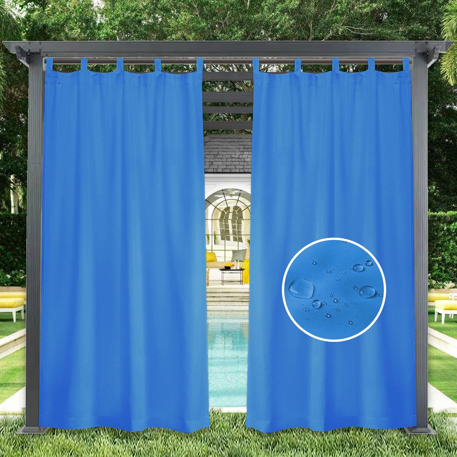 GZQIAWY 1 Panel Outdoor Curtains Waterproof Indoor Blackout Privacy Curtain for Patio Pool Hut Pavilion Gazebo Pergola,80 in x 70 in (W x L),Blue — image 1