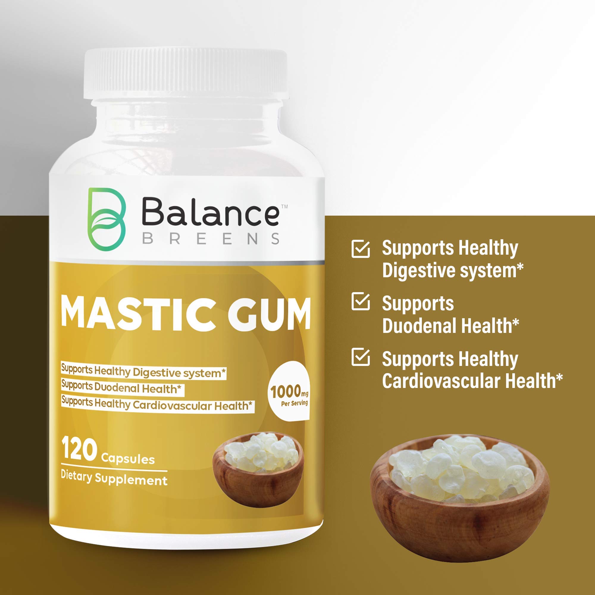 Mastic Gum 1000 mg Supplement 120 NonGMO Capsules Digestive