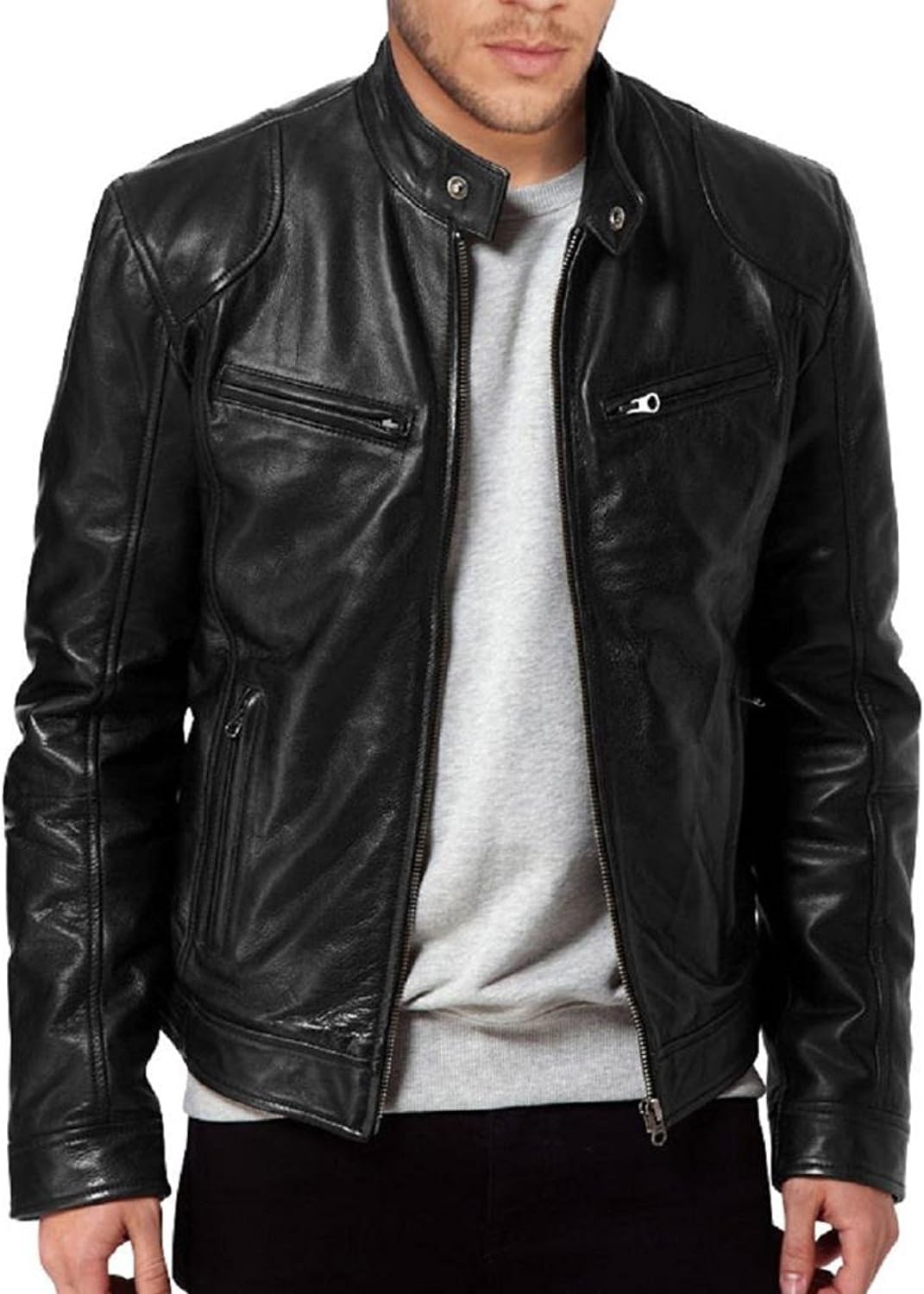 The Leather FactoryMen's SWORD Genuine Lambskin Leather Biker Jacket