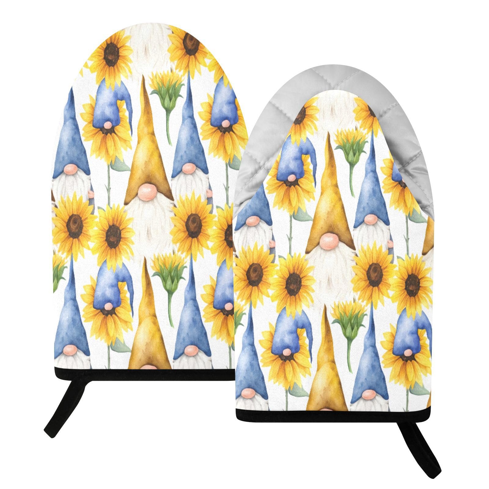 BURSTDDY Sunflower Gnome Oven Mitt,Heat Resistant Kitchen Mitts for Cooking