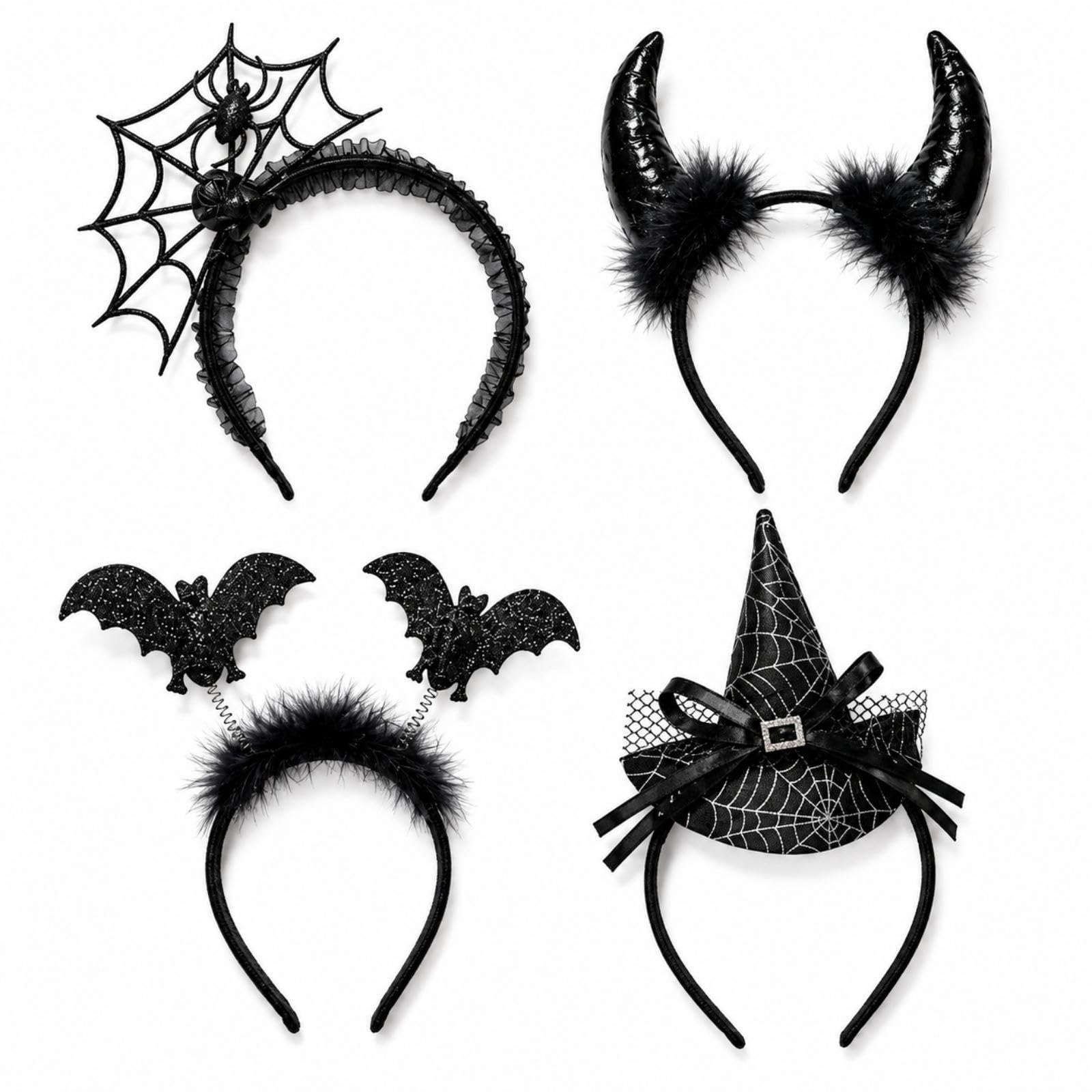 Halloween Headbands, Devil Horns Bat Witch Hat, 4 Pcs Halloween Accessories