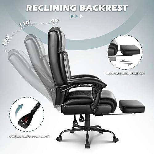 Miniatura 4 de Silla de oficina grande y alta con reposapiés, 400 libras, silla de oficina de cuero ejecutivo resistente para personas pesadas, cómoda silla de