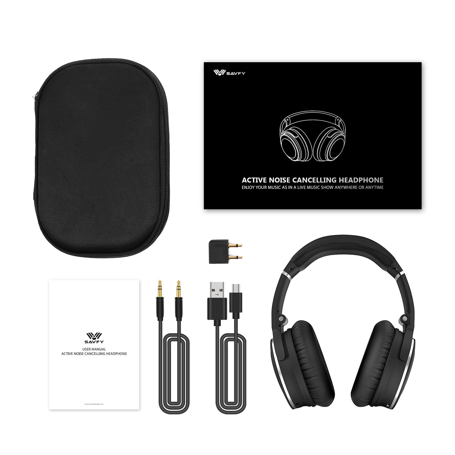 Active Noise Cancelling Headphones Savfy Wireless Bluetooth