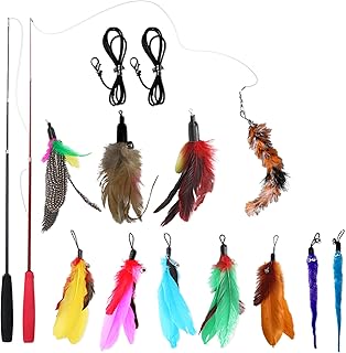 Sponsored Ad - Petstie Cat Feather Teaser Toy, 2PCS Retractable Cat Wands,11PCS Teaser Refills with Bells and Extra 2PCS E...