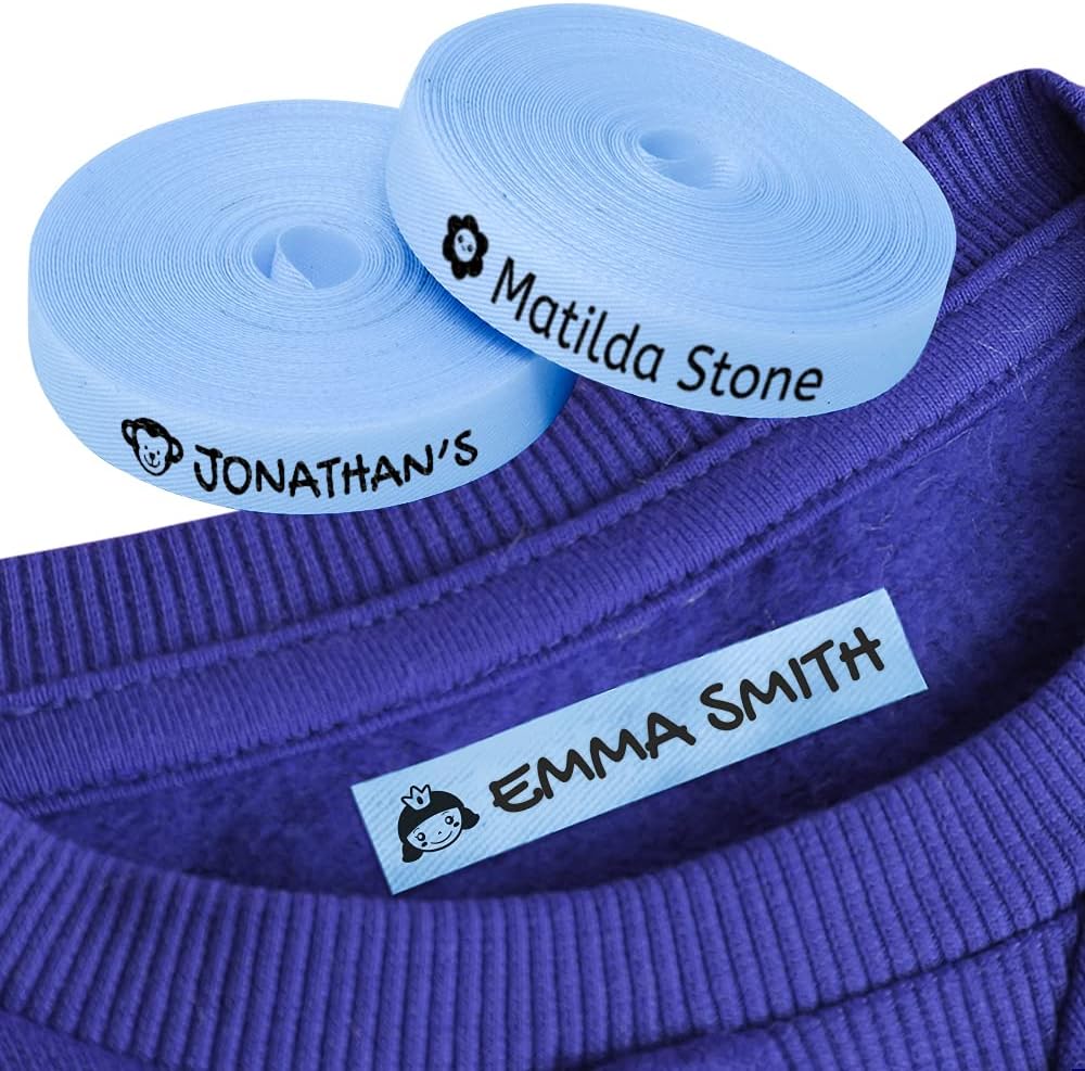 100 Personalised Iron-on Fabric Labels to Mark Your Clothes with Icons. Gentle with Your Kids Skin, for Children's School Uniform. (Blue)ClimatePartner certified