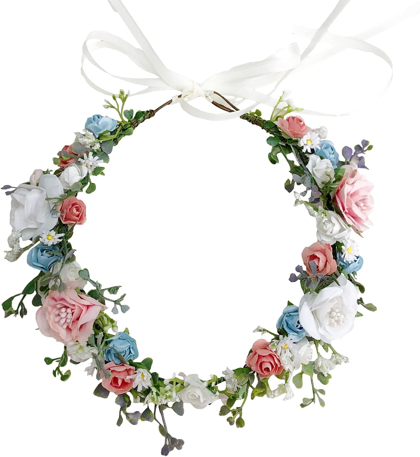 Daisy Flower Crown Floral Wreath Headband Hair Wreath Hair Garland Flower Halo Floral Headpiece Boho with Ribbon Wedding Party Festival by Brikuinr