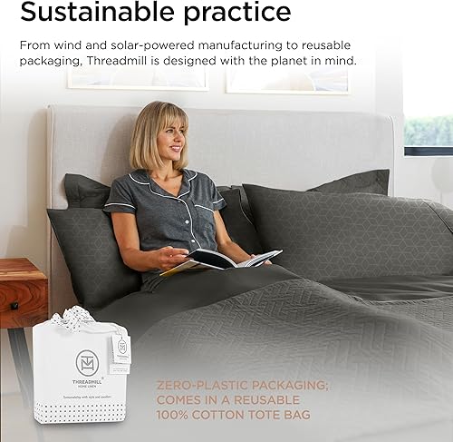 Miniatura 6 de Juego de sábanas Threadmill de algodón egipcio para cama doble XL  100% sábanas certificadas de algodón egipcio para cama doble XL  Sábanas de cama