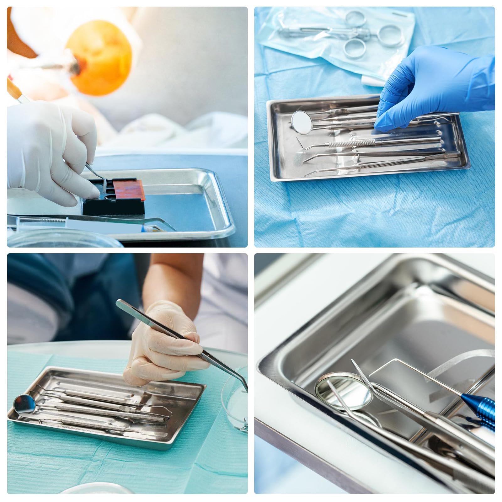 10 Stück Instrumententablett Edelstahl, 22.5 x 11.7 x 2 cm Edelstahl Schale Rechteckig, Labortablett Tablett Klein, Laborschalen, Metalltablett Rechteckige, Einsatz in Laboratorien, Krankenhäuser