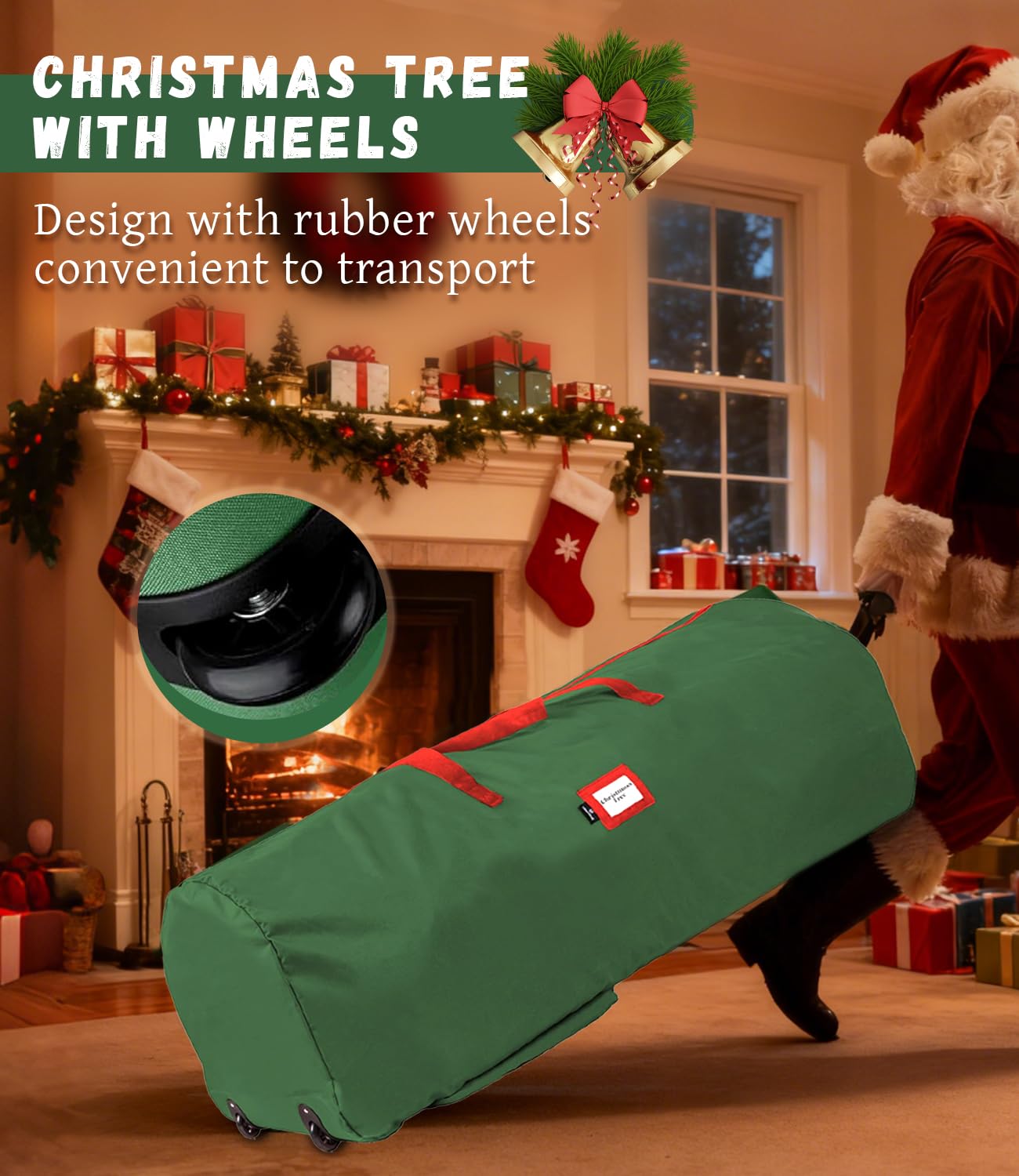 Borsa per Albero di Natale con Ruote, Sacca per Albero di Natale in Tessuto Oxford 600D Impermeabile, Verde Christmas Tree Storage Bag con Cerniera e Manici, Fino a 240 cm