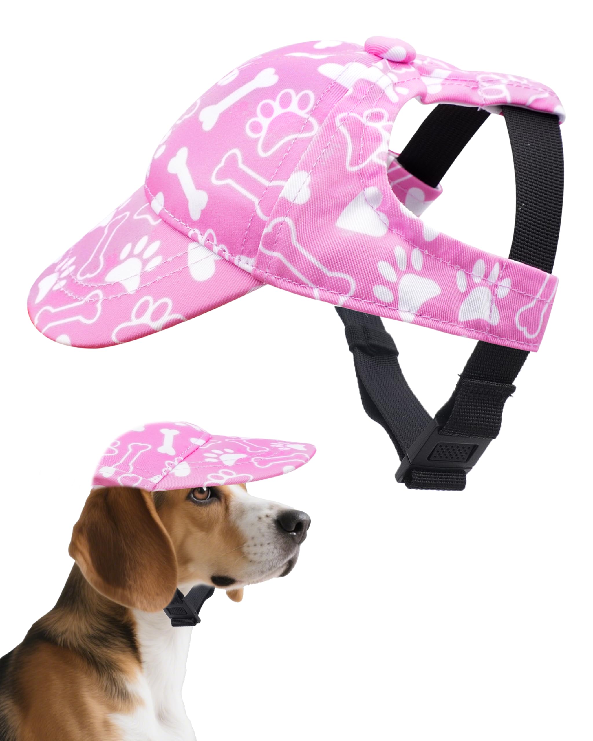 BIPY Dog Sun Hat Dog Baseball Cap with Ear Hole Puppy Sun Visor Cap with Adjustable Neck Strap for Dogs Outdoor Sport Walking Travelling Sun Protect Hat For doggy-Pink&M