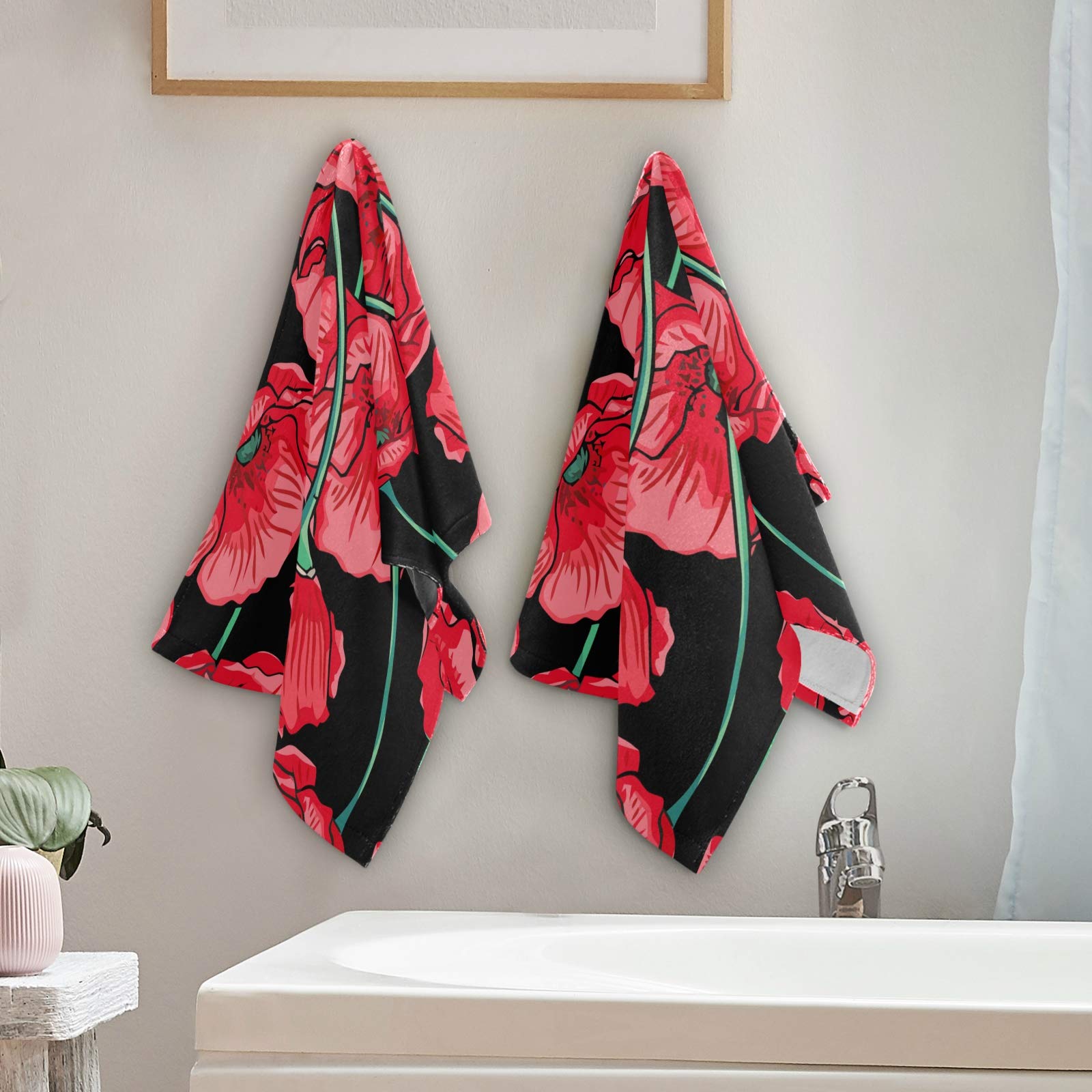 RPLIFE Set di 3 asciugamani da bagno morbidi e assorbenti con rose rosse, per bagno, hotel, palestra, spa, asciugamani da bagno