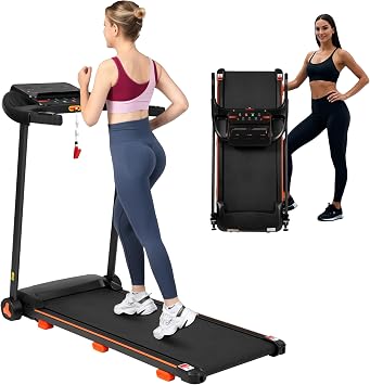 Home Treadmill with Heart Rate Sensor, 2.5HP Quiet Folding Treadmills, 7.5MPH, 300 lbs Weight Capacity, 6 Shock Absorption, Incline Treadmill with USB Charging Station and Bluetooth Speaker
