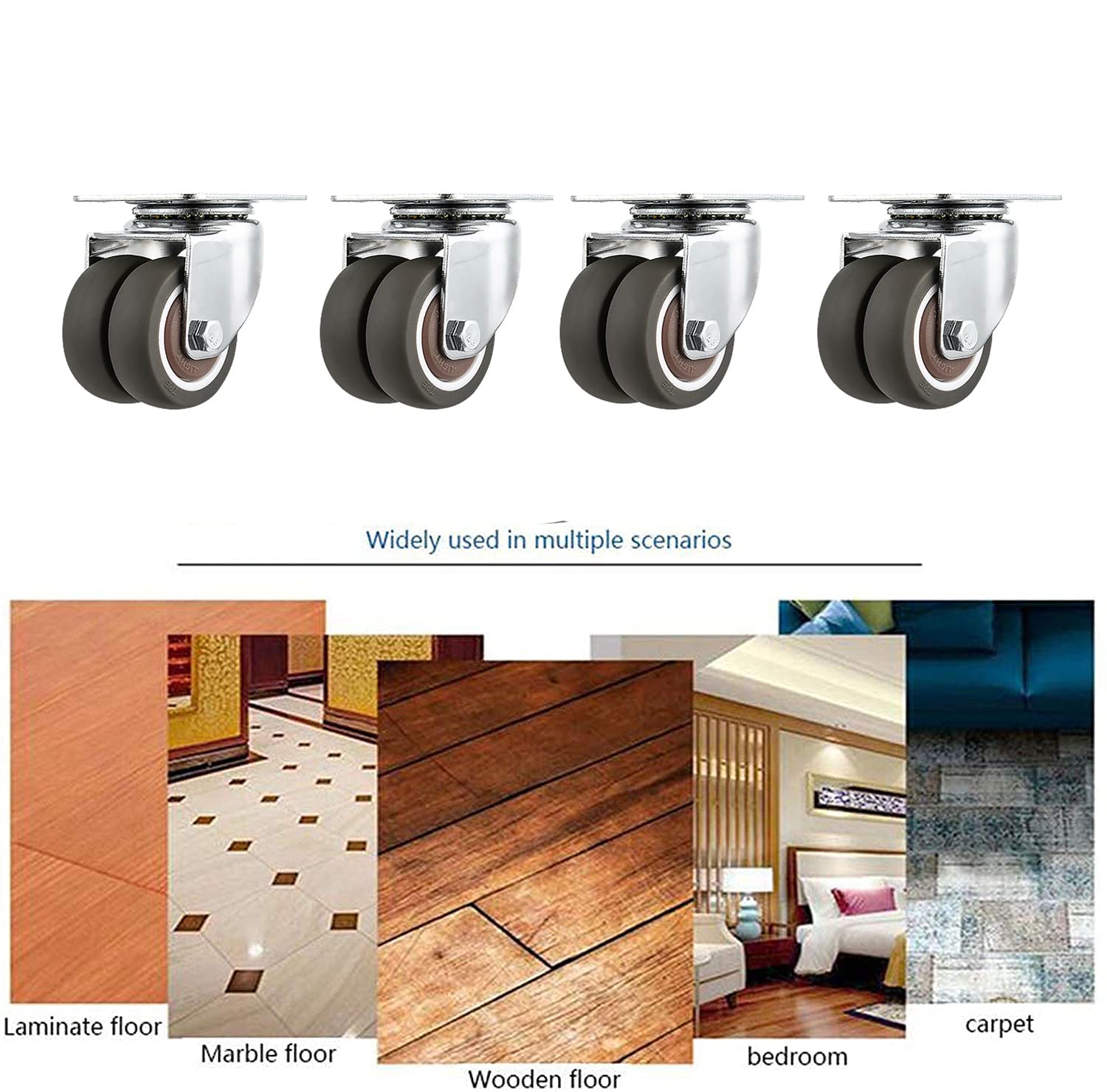2" Heavy Duty Casters Wheels,Total Load 880Lbs Pack of 4 No Floor Marks Silent Rubber Castor Swivel Castor Wheels, for Moving Furniture/Table/Trolley/Workbench or Pallet Swivel Wheels