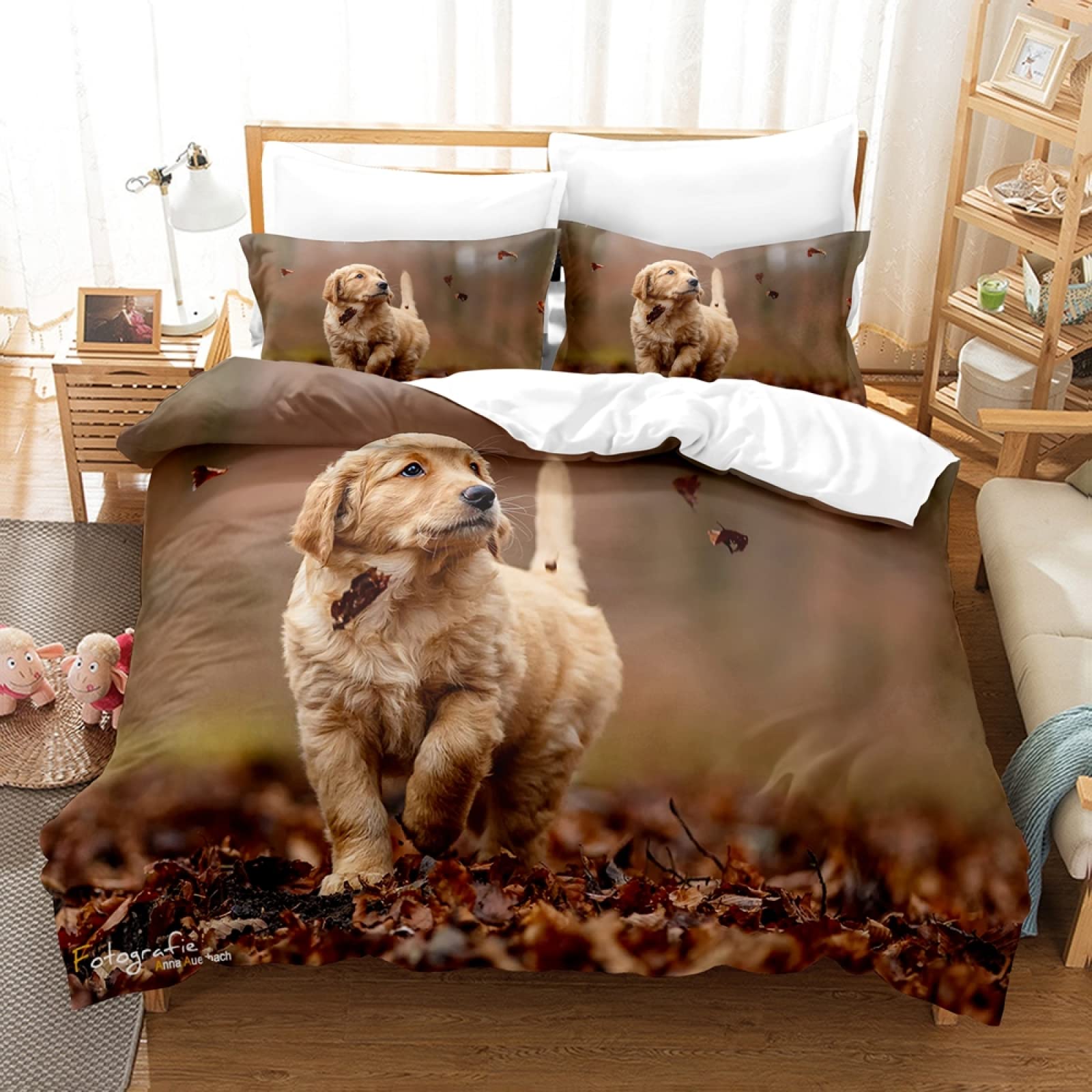 Funda Nordica Cama 105 Perro Perdiguero De Oro Amarillo Ropa de Cama para Niños Adultos con Cremallera cómodo y Transpirable Microfibra Fundas Nordicas 200x200 cm + 2 Fundas de Almohada 50x80 cm