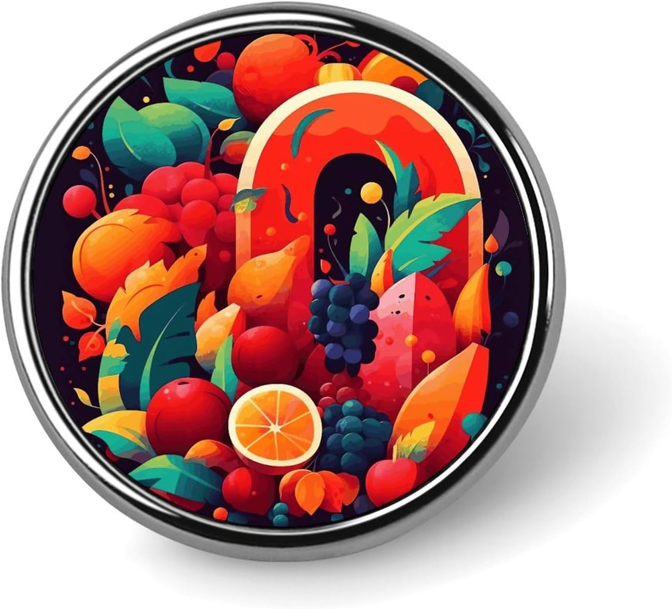 Fashionable Colorful Fruits And Vegetables Printed Round Pins Metal Round Brooch Badge - for Backpacks Or Lapels, Valentine Pin
