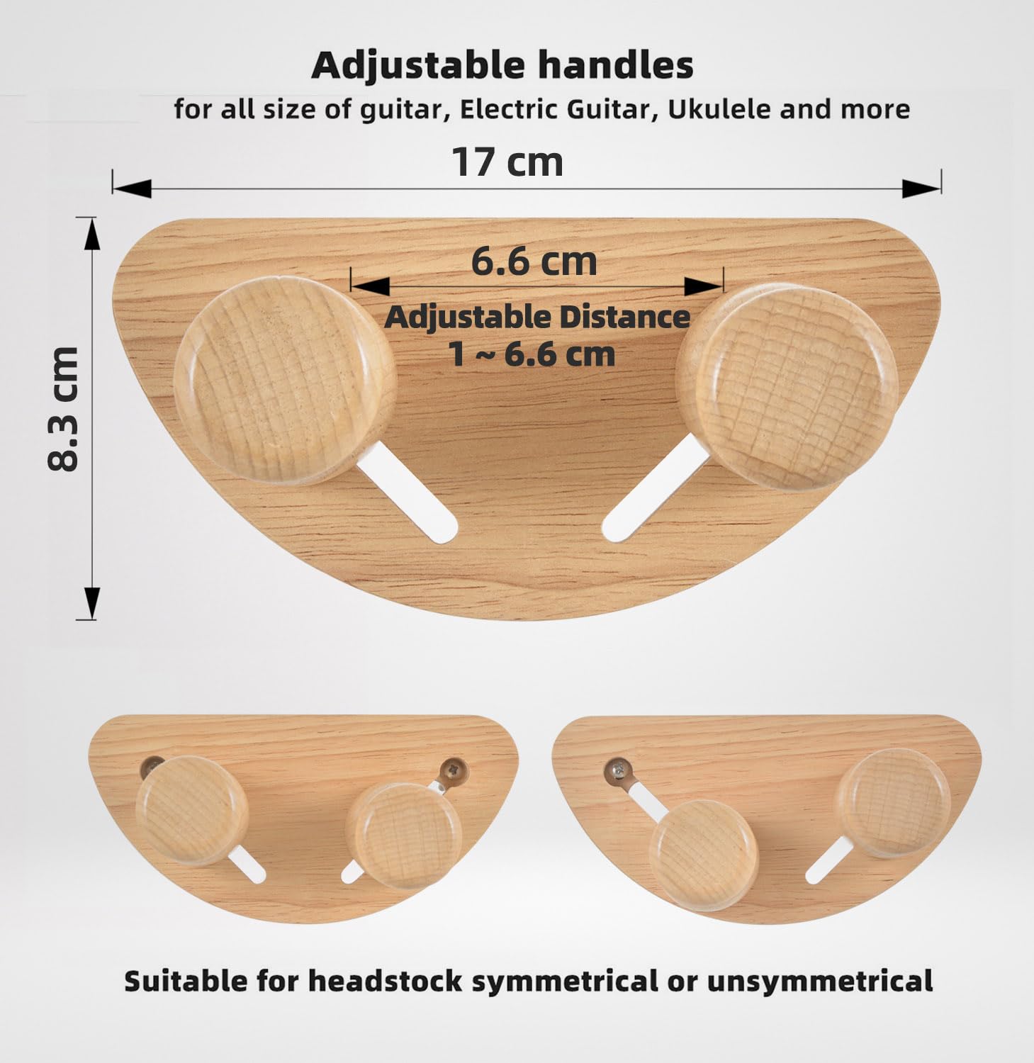 Supporto di Chitarra da Muro, Regolabile Gancio di Legno Supporto da Parete in Legno per Chitarra, Basso, Banjo, Ukulele