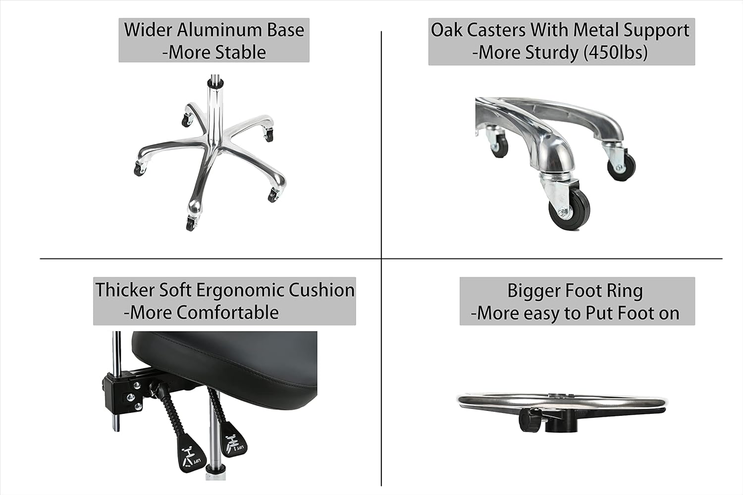 Saddle Stool Rolling Chair with Back Support Swivel Adjustable Height Ergonomic Thick Seat Cushion with Wheels for Nail Lash Tech Esthetician Tattoo Artist Salon Hair Cutting Stylist Black