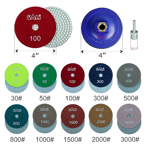 Miniatura 3 de Sali Paquete de 12 almohadillas de pulido de diamante de 4 pulgadas de granito húmedo con almohadilla de respaldo de 58 pulgadas a 11 para taladro,
