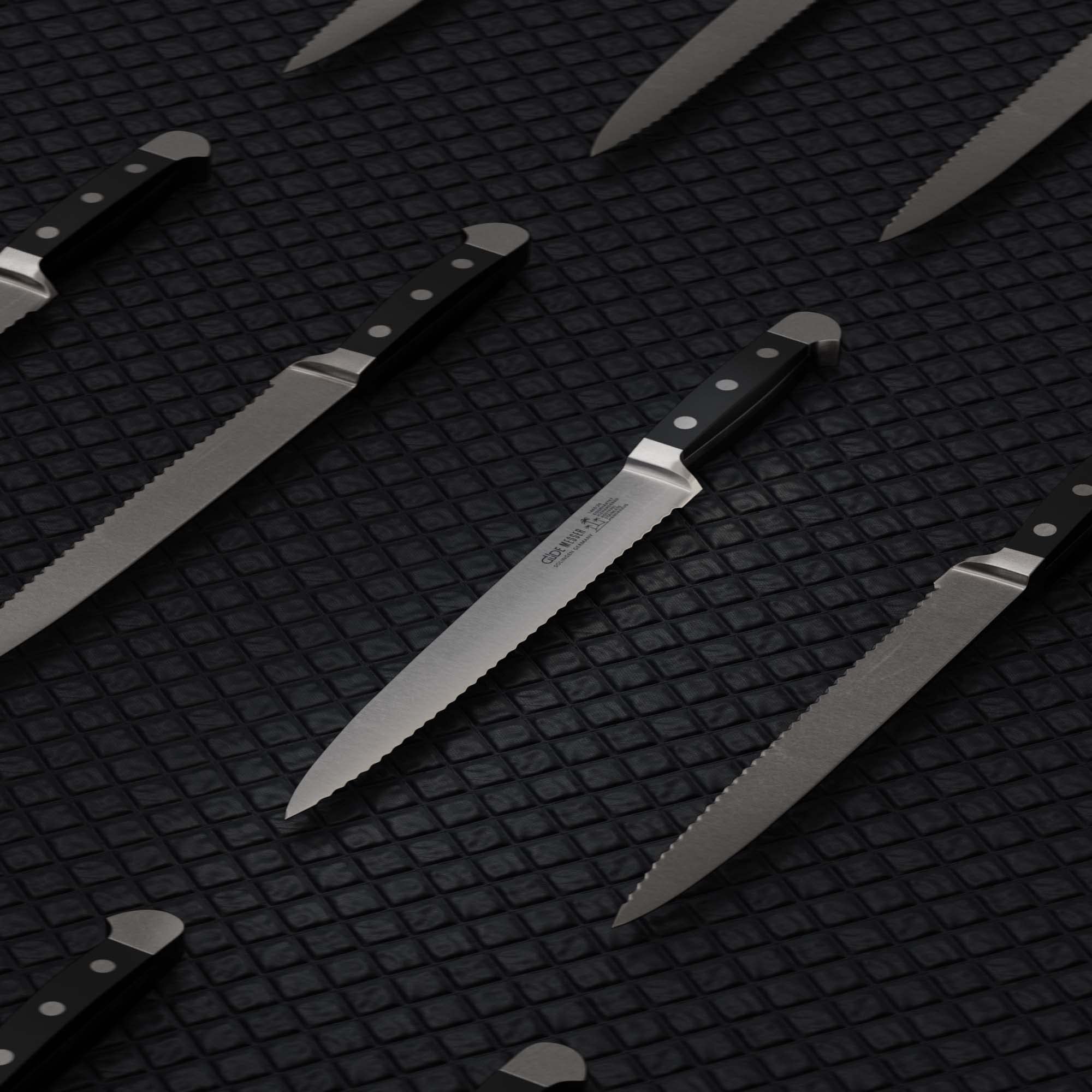 GÜDE Solingen - Couteau à jambon manche forgé, 26 cm, POM noir, ALPHA - couteau à découper, double mitre, fabriqué à la main en Allemagne