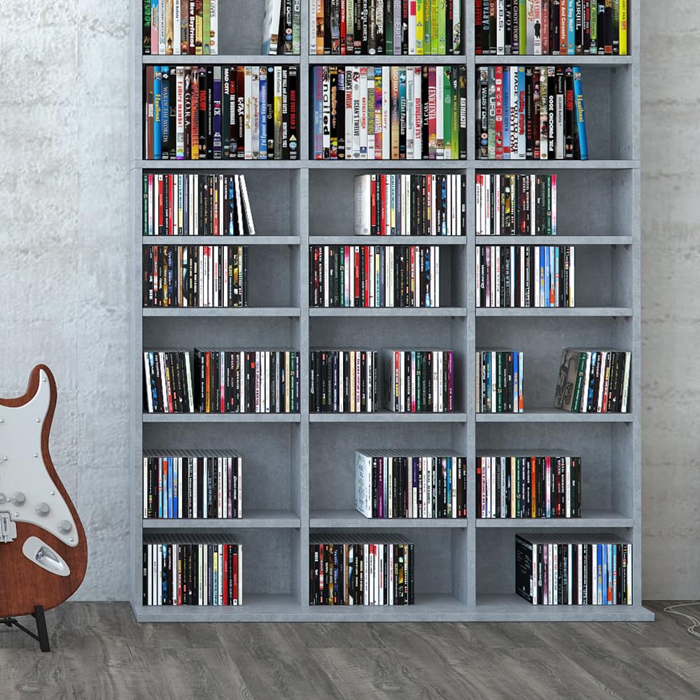 Vicco Cd-Regal Jukebox, Beton, 102 x 178 cm, zur stehenden und wandmontierbaren Medienaufbewahrung