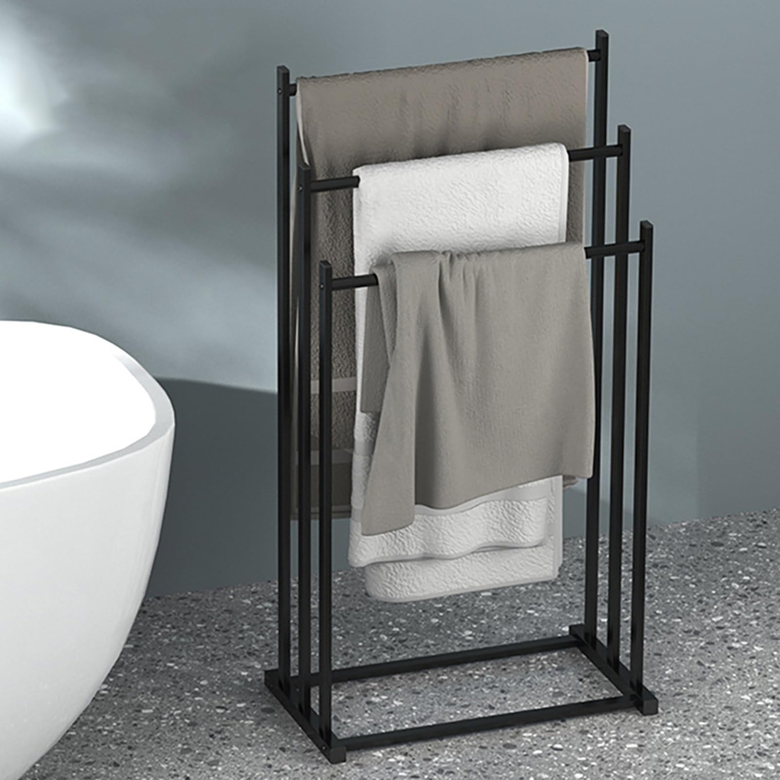 Portasciugamani da terra con ripiani portaoggetti, moderno stendibiancheria per bagno e uso esterno