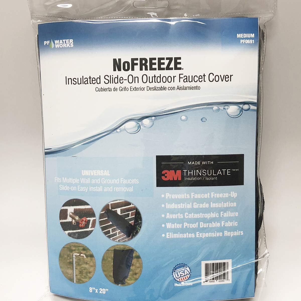 PF WaterWorks PF0691-2 NoFREEZE Size Outdoor Ground/Wall Faucet Freeze Protection Cover/Sock 3M Thinsulate Insulation, Reusable, Waterproof-Medium (8" x 20") -2 Pack, Black : Everything Else