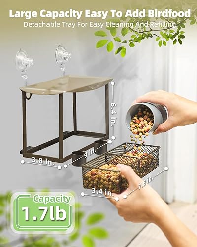 Miniatura 3 de Comedero para pájaros de ventana, comedero de pájaros de metal duradero con fuertes ganchos de ventosa, casa de pájaros silvestres para exteriores,