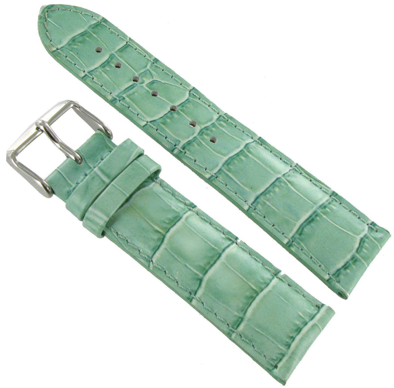 24mm DB Baby Crocodile Grain Light Green Padded Stitched Watch Band Regular