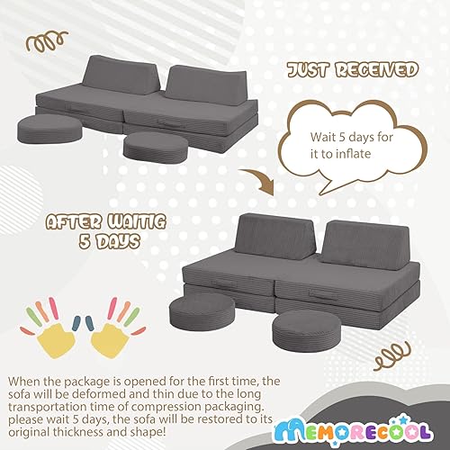 Miniatura 152 de MeMoreCool Sofá modular de 8 piezas para niños, sofá de espuma convertible rosa para sala de juegos Rosa (Dusty Rose),Verde bosque,2-marino,Azul