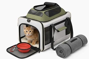 Cat Carrier Dog Carrier Airline Approved, Pet Carrier for 2 Cats Small Medium Dogs, Soft Cat Carrier 18x15x15 with Foldable Bowl & Washable Pad, TSA Approved Dog Carriers by Luniko Shop Cream