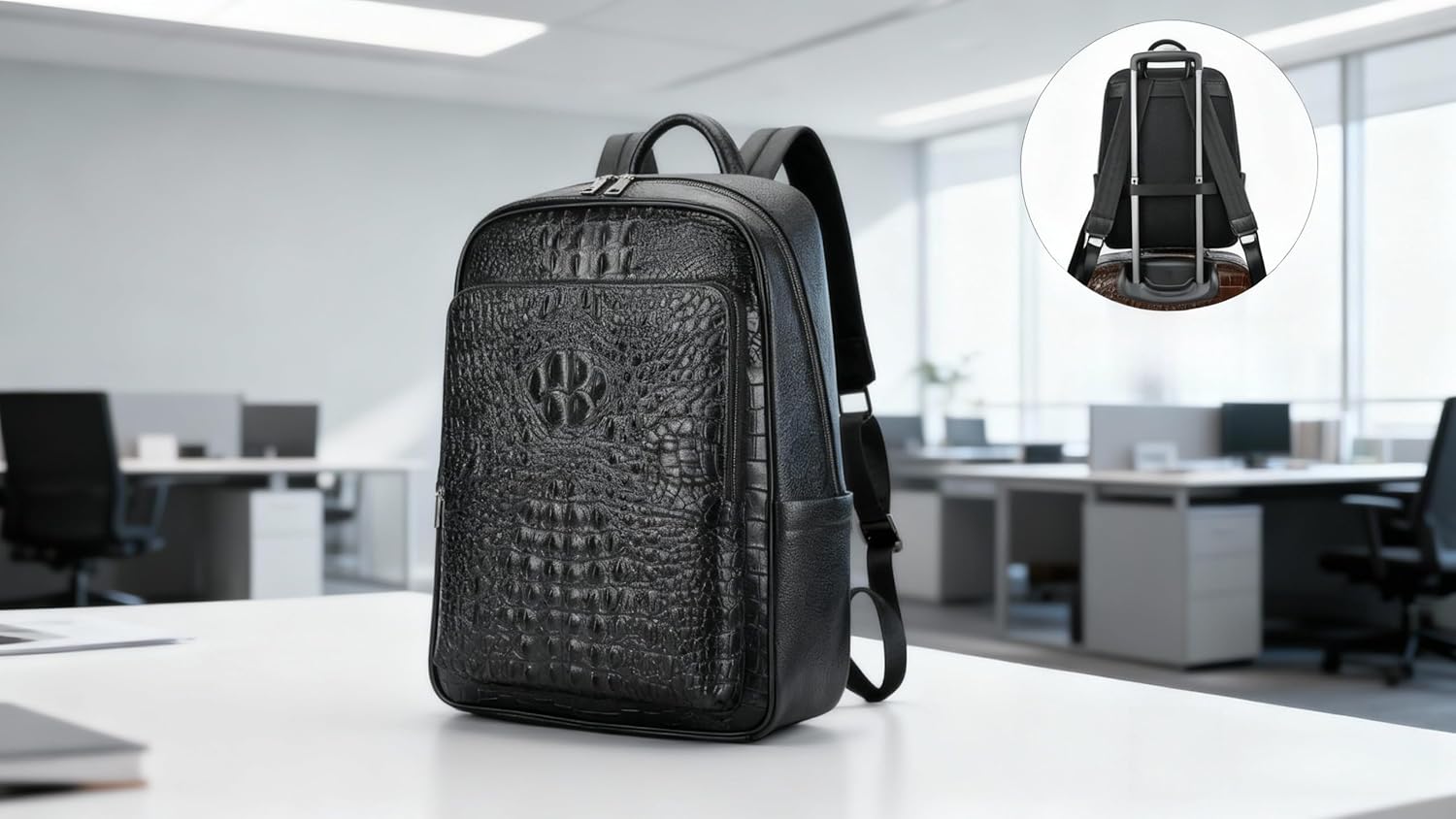 Genuine Leather Laptop Backpack for Men Business Travel Hiking Rucksack Daily Use Daypack with Gift Box (Crocodile-1)