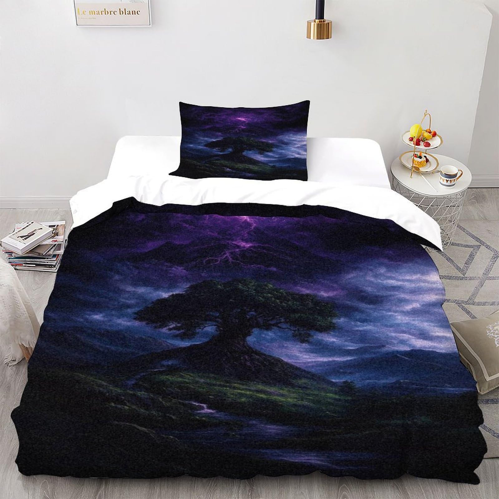 DOXLITVT Tree Bedding Set Theme Bedspread Landscape Illustrations Duvet Cover Set Microfiber Quilt Cover Universal for All Seasons with Pillowcase Single（135x200cm）
