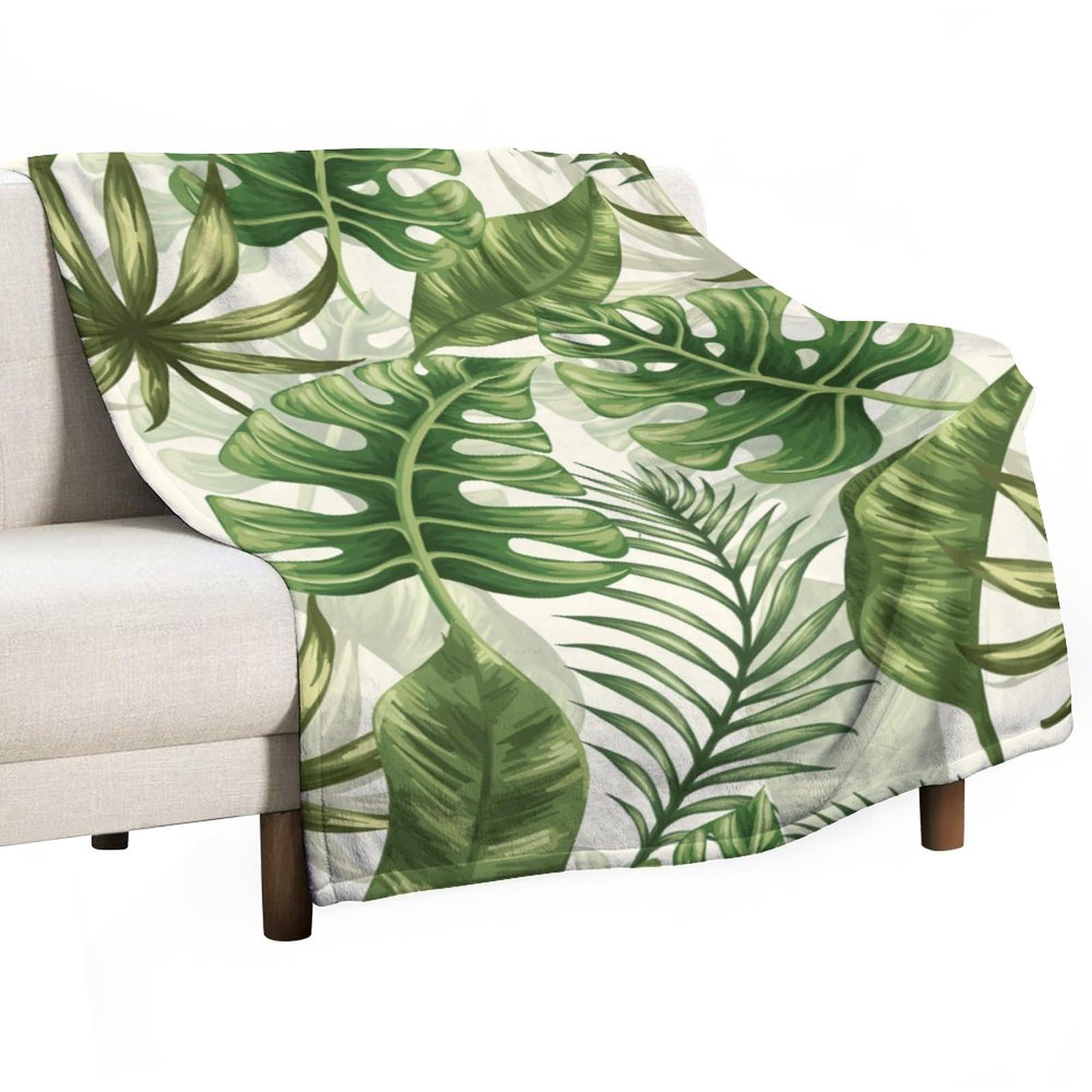 Palm Leaves Blanket Tropical Green Plants Leaves Exotic Soft Cozy Lightweight Throw Blanket for Bedroom Living Room Dorm Chair Sofa Travel 50x60in