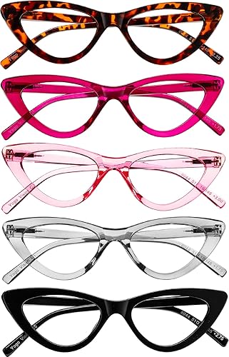 Miniatura 5 de Yogo Vision Gafas de lectura 5 unidades para mujer, lentes de ojo de gato y marco de bisagra de resorte ligero +3.25